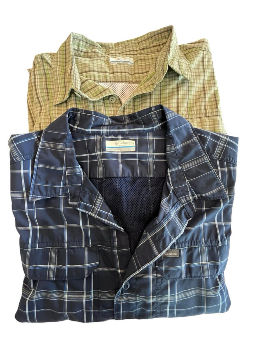 Columbia Vented Shirts Lot of 2 Omni-Shade Long Sleeve Green and Blue 2952.5
